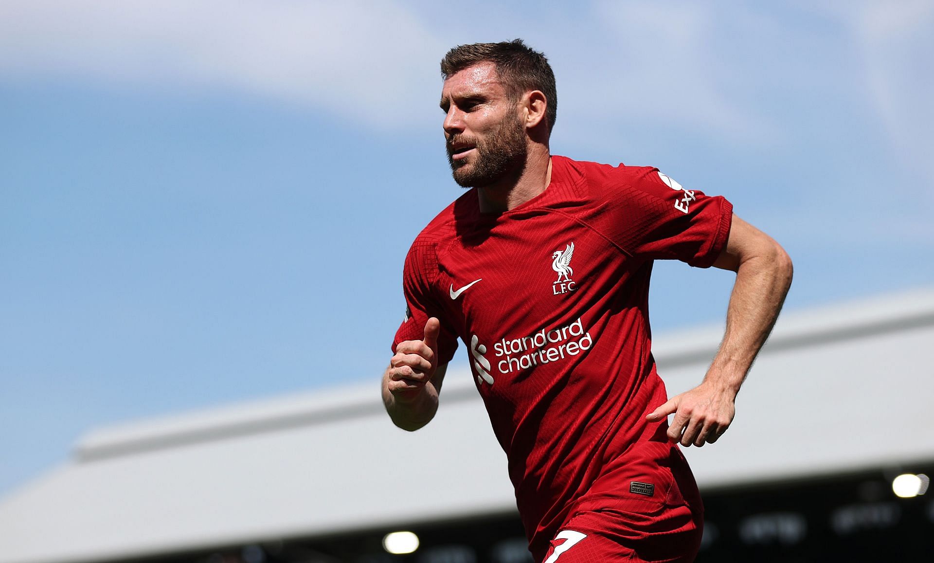James Milner in action against Fulham FC - Premier League